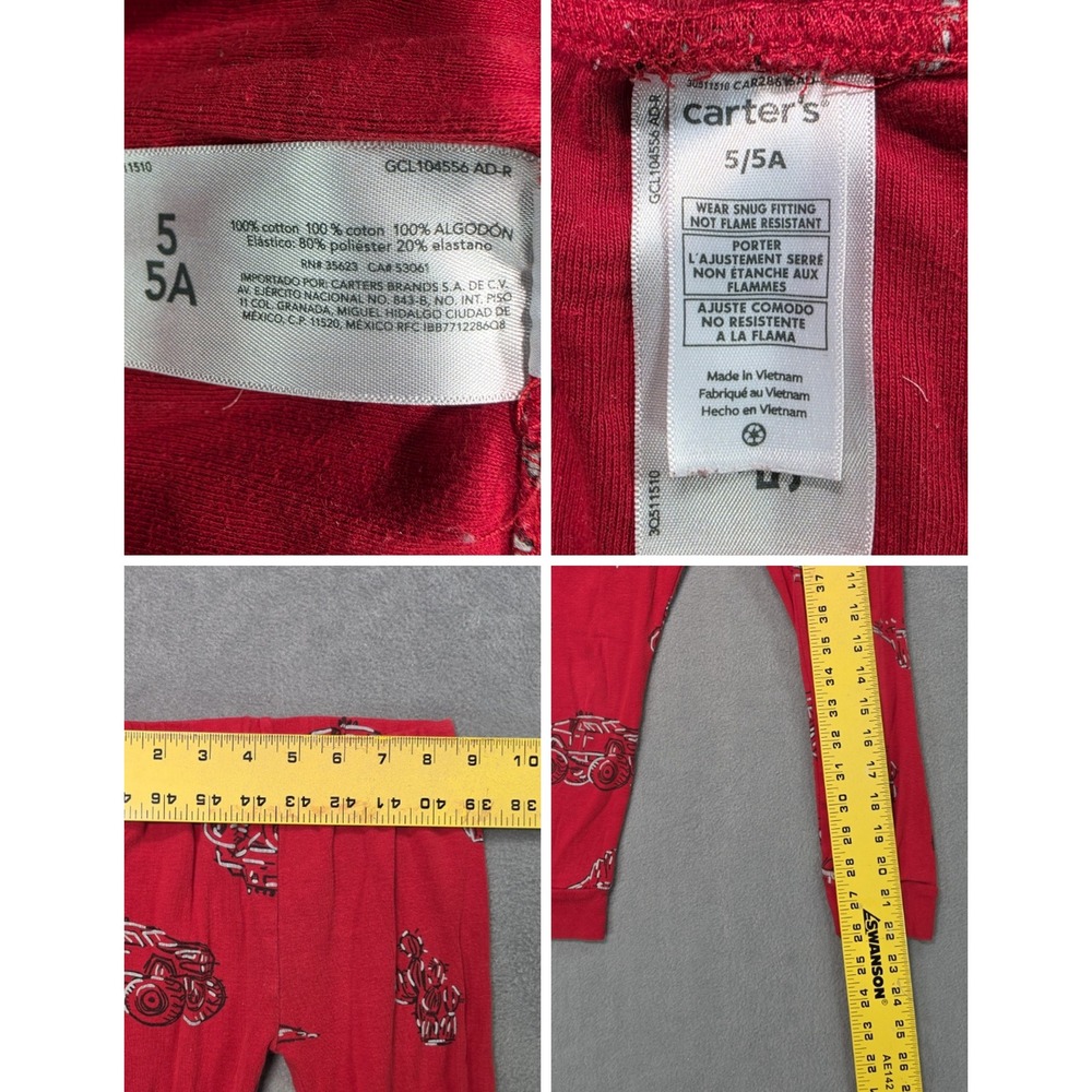 Carter's Monster Truck Pajamas Red Boys 5 Snug Fit Cotton 2 Piece Set - Picture 4 of 5